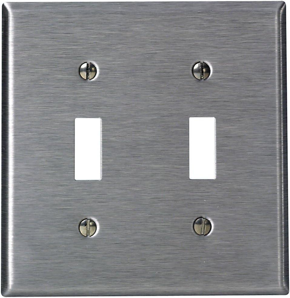 Leviton 2-Gang Toggle Device Switch Wallplate, Standard Size, Device Mount, Stainless Steel, 84009-40 (1 Pack)