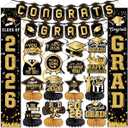 Graduation Decorations Class of 2026 Black and Gold Congrats Grad Banner We are So Proud of You Hanging Swirls Class of 2026 Honeycomb Centerpieces for High School College Grad Party Supplies (Black Gold)