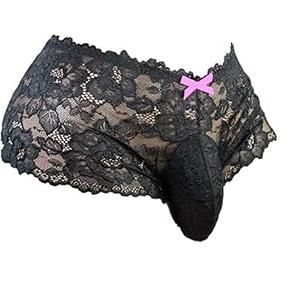 aishani Men's Lingerie Style Underwear - Soft Lace Pouch Briefs Panties,Breathable & Supportive for Everyday Wear,Medium Jet-black
