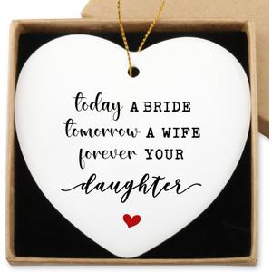 Mother of The Bride Gifts Hanging Ornament Gift for Mother of The Bride from Daughter Engagement Wedding Gifts for Parents Thank You Gift for Mom Christmas Ceramic Heart Keepsake