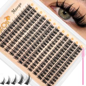 2 x 192Pcs Manga Lash Clusters with Spikes, 10mm C Curl Natural Wispy Eyelash Clusters with 0.07mm Thin Band & Waterproof, DIY Individual Lashes Extensions Salon Look for Daily Work and Party