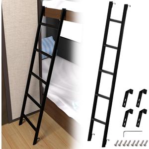 RV Bunk Bed Ladder 45"/50"/55"/60"/66"/72'', Heavy Duty Travel Trailer Bed Ladders with 4 Hook and Foot Caps, Metal Twin Bed Step Ladder for Home Dorm Appartments, Load 330 LBS (60inch / 152cm, Black)