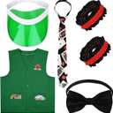 Kavoc 5  Pcs Casino Dealer Costume Set Dealing Visor Hat Vest Bowtie Armband Poker Necktie for Adults Las Vegas Game Night Party