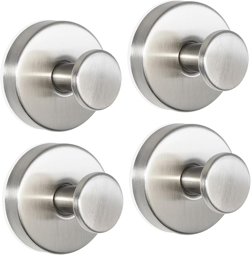 ZESLMG Nickel Suction Cup Hooks for Glass Window, Silver Shower Hook for Inside Shower, Removable Towel Hooks for Bathroom Kitchen Wall Glass Door, Wreaths Loofah Suction Hook for Hanging, 4 Pack