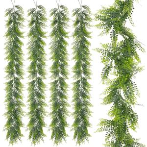 Suncalla 10 Pack 5.57ft Artificial Greenery Garland Lifelike Green Fake Vines Plastic Hanging Fern Leaf Garlands for Indoor Wall Mantel Home Decoration Wedding Arch Party Decor