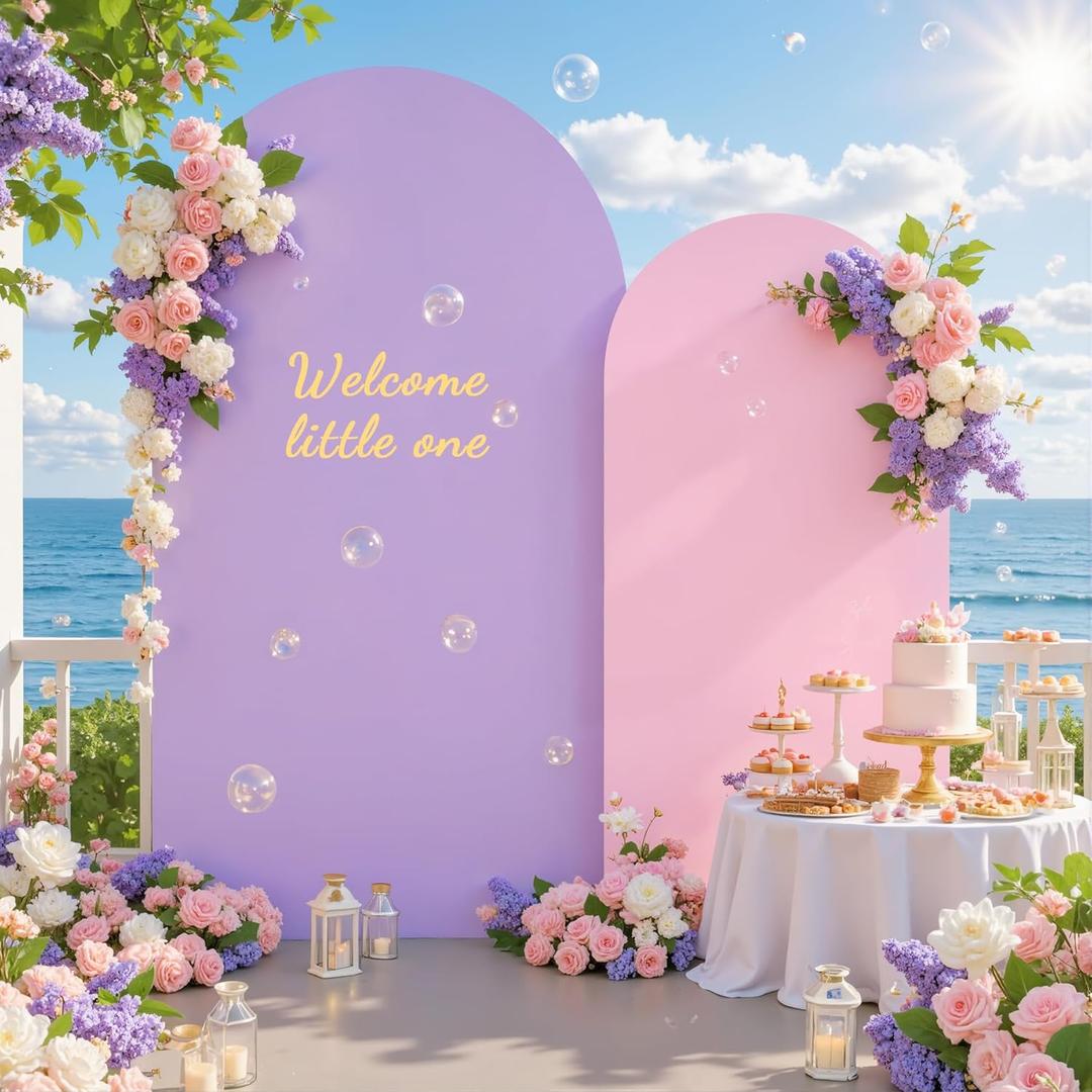 Pink Purple Arch Backdrop Cover for Wedding, 7.2FT 6FT Set of 2 Stretchy Spandex Fitted Arch Stand Cover for Baby Shower, Birthday Party Decor, Chiara Backdrop Cover with Double-Sided Design