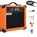 20W Electric Bass Guitar Amplifier Orange Bass Amp Portable Travel Mini Practice Amp Headphone Jack Aux Treble Middle Bass MP3 with 3m Noiseless Cable Adapter Picks Earphone Aux Cable in