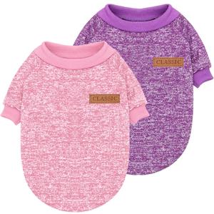 2 Pieces Pet Dog Classic Knitwear Sweater, Fleece Coat for Small,Medium Dogs,Warm Pet Dog Cat Clothes,Soft Puppy Customes for Chihuahua Yorkshire Tzu (Pink Purple,XXS)
