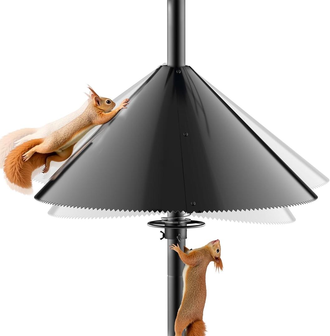Squirrel Baffle for Bird Feeder Pole - Bird Feeder Baffle with Steel Spring Motion for Better Defense, Polycarbonate Extra-Thick Squirrel Guard for Outside Pole Mount, 19 Inch, Metal Buckle (black)