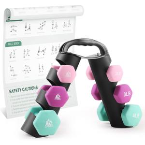 LIONSCOOL Set of 2 Neoprene Coated Dumbbell Hand Weights, Anti-Slip and Anti-Roll Hex Dumbbells in Pair for Strength Training, Resistance Training
