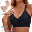 Womens Deep V Bras Wireless Comfortable Bra Supportive No Underwire Bras Tshirt Push Up Bralettes Plunge Seamless Bra (Black, XL)