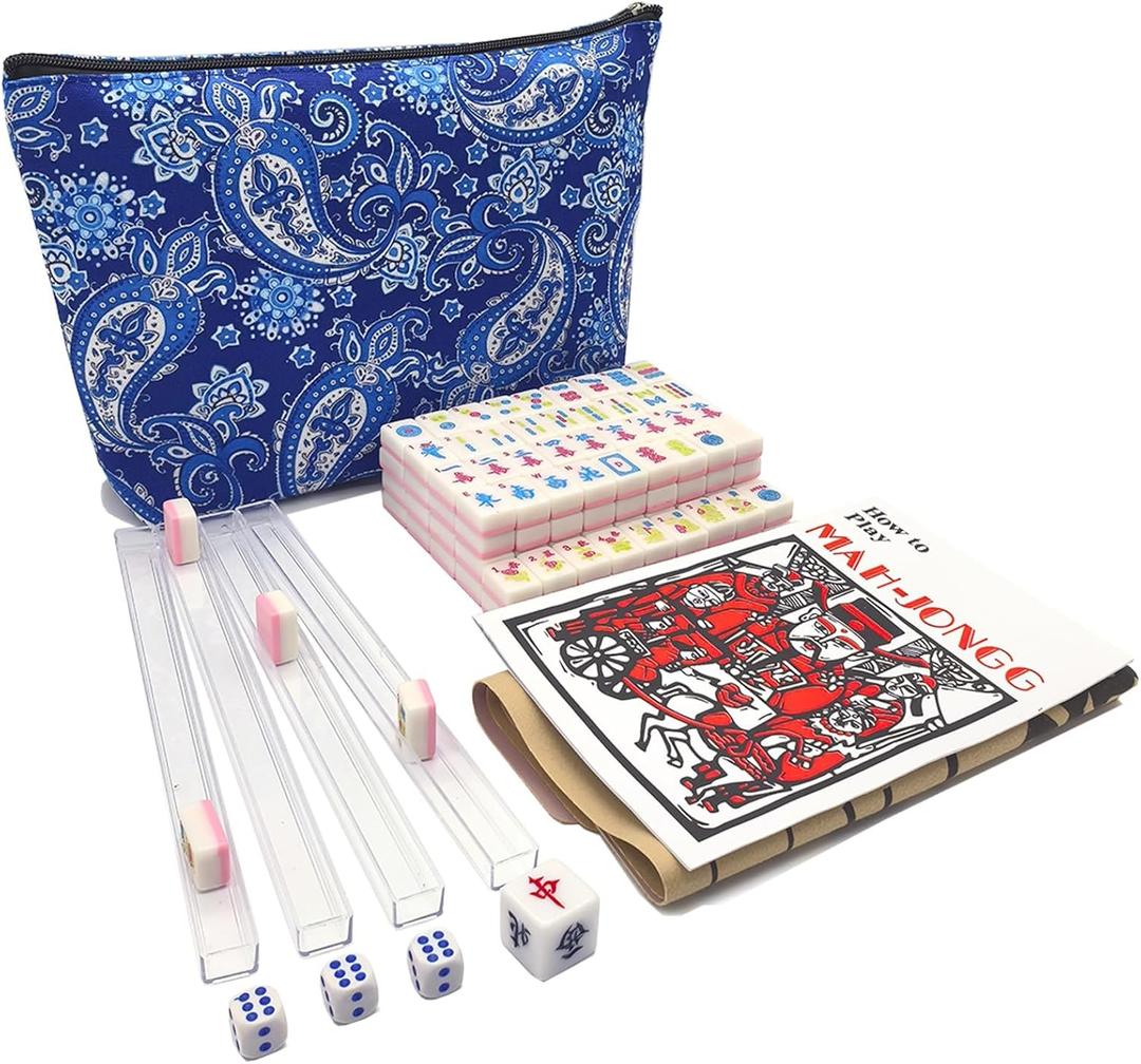 American Mini Mahjong Set 166 Mahjong Tiles 0.9-inch American Mahjong Game Pink Set Thickened Mah-Jongg Tiles Bag Mahjong Tile Set