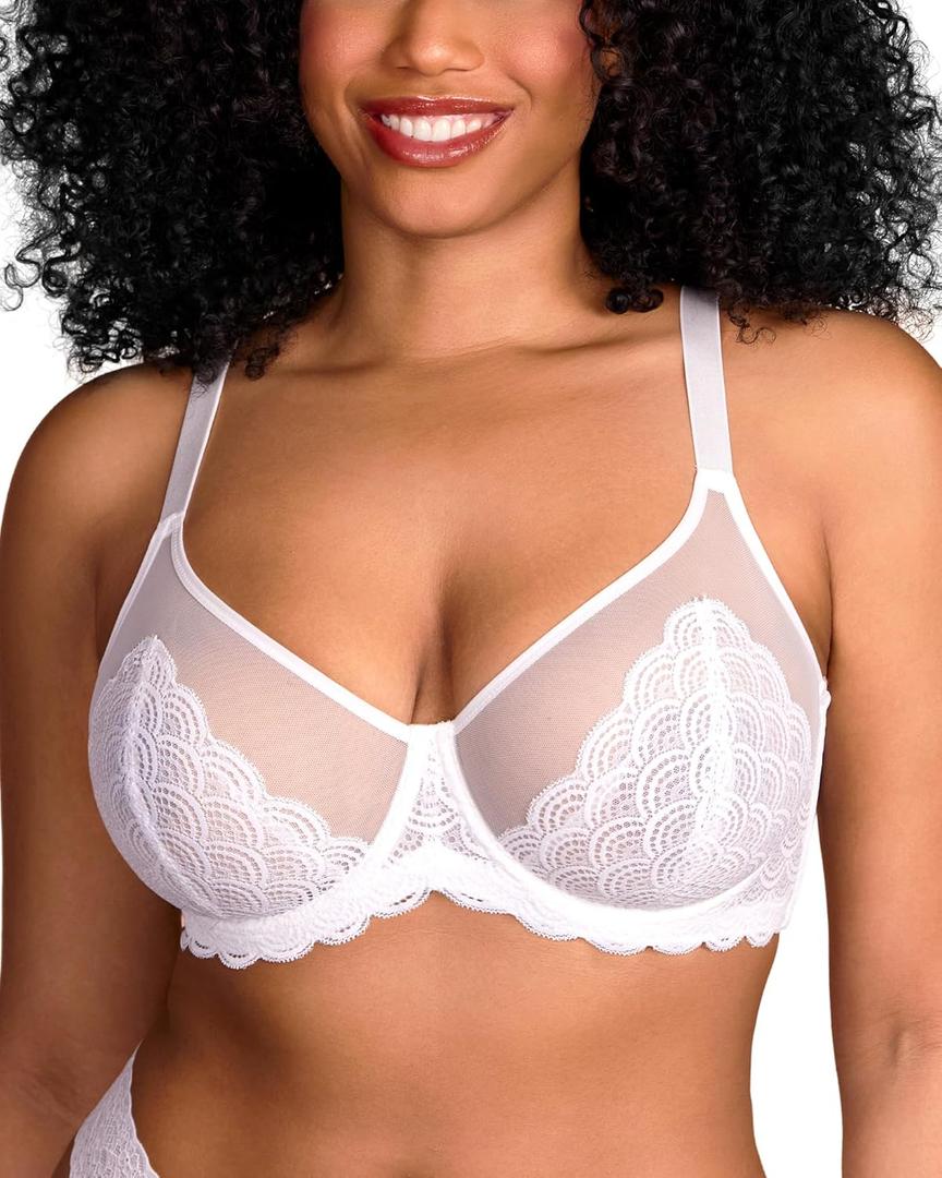 HSIA Minimizer Bras for Women Large Bust Full Coverage Lace Plus Size Bra - Mermaid Scales (White)