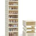 SONGMICS Foldble Shoe Storage Organizer for Closet, Stackable Sneaker Cabinet with Magnetic Door, Large Plastic Container Bins for Living Room, Entryway, 9-Tier for 18 Pairs, Cream White ULSP918WD01