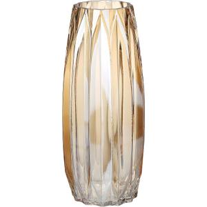 Lucky Bird Amber Glass Vase - Modern Tall/Short Ribbed Vase for Flowers & Candles - Amber H11.8" Centerpiece HomeDecor