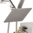 All Metal Shower Faucet Set, Dual Square Shower Head System with Handheld Wand & Rainfall Showerhead, Diverter, Hose Complete Combo, Pressure Balance Rough-in Valve Included (Brushed Nickel)