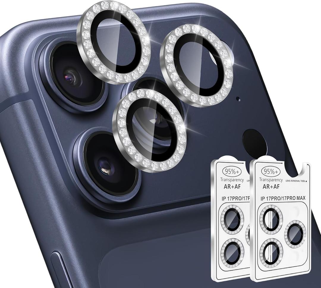 2 x 2 Pack for iPhone 17 Pro Max Camera Lens Protector Bling