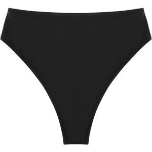 Colloyes Women's High Waisted High Cut Thong Bikini Bottom (Large, Black)