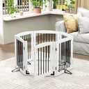 PUPETPO Freestanding Pet Gates with Walk Through Door, Dog Indoor Fence, Dog Gate for The House, Stairs, Extra Wide Pet Gate, Support Feet Included, 120 Inch Wide, 6 Panels 24" Tall, White & Black