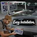 Premium Chrome License Plate Frames with 2 Anti-Scratch Pads & 4 Tire Valve Caps, Heavy Duty Rust-Free Chrome License Plate Frame 2 Pack for Women & Men, 2 Holes Universal Fit for Cars & Trucks