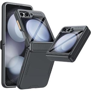 Vizvera for Samsung Galaxy Z Flip 5 Case with Hinge Protection, Built-in Outer Screen Protection HD Clearly Shockproof Case for Galaxy z Flip 5(Dark Black)