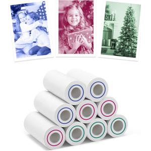 3-Color Kids Camera Paper Roll Refill - Compatible with Most Instant Print Camera, HD Photo Printer Paper for Kids Aged 4 5 6 7 8 9 10 Boys Girls Birthday Gifts (9 Rolls)