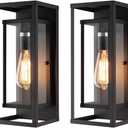 mirrea 14" Classic Outdoor Wall Sconce 1 Light in Matte Black Rectangular Metal Frame and Clear Glass Shade Waterproof Porch Light Patio Light Pack of 2 (14-inch)