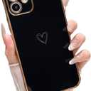 ZTOFERA Designed for iPhone 11 6.1 inch Case,Cute Plating Edge Love Hearts Pattern with Camera Lens Protection Phone Cover for Girls Women,Black