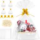 5 Pack Baskets For Gifts Empty, 10x12 White Gift Basket Kit with Clear Bags Gold Bows 200g Crinkle Cut Paper Empty Gift Baskets to Fill Large Gift Baskets for Christmas, Birthdays, Holidays, Weddings