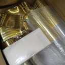 BESTVIP 700PCS Clear Gold Disposable Dinnerware Set for 100 Guests, Plastic Plates for Party, Wedding, Christmas, Include: 200 Plastic Plates, 100 Gold Silverware, 100 Cups, 100 Napkins