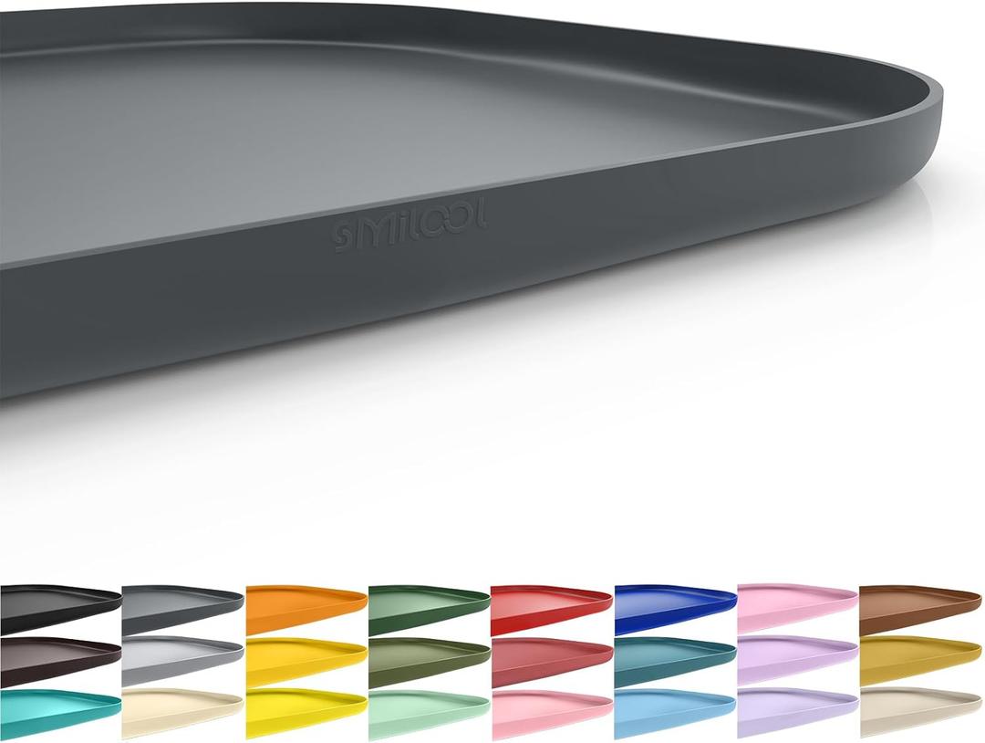 Silicone Pet Feeding Mat with Raised Edge for Food and Water, Dog Bowl Mats, Cat Bowls Placemat with High Lip for Floor Waterproof, Rubber Tray for Cats and Dogs 19 x 12 x 0.7 Dark Grey