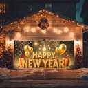 13x6ft Happy New Year Garage Door Banner Golden LettersBackdrop New Year's Eve Garage Door Cover Decoration for Celebration Party Indoor Outdoor House Wall Background Decor