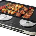 AEWHALE Electric Glass Cooktop 2 Burners with Removable Griddle Pan Non-stick,1800W Electric Hot Plate with Sensor Touch for Adjustable Temperature/Time