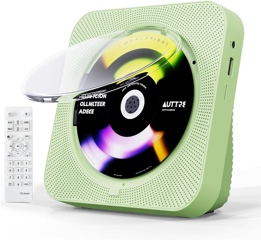 CD Player Portable Bluetooth 5.1 Desktop CD Player with HiFi Sound Speakers,Remote Control,Dust Cover,LED Display,Boombox FM Radio,USB/AUX for Home,Kids (Green)