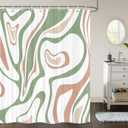 DYNH Cute Green Shower Curtain,Cute Boho Aesthetic 70S Abstract Sage Green Pink Wavy Spiral Swirl Shower Curtain, Vintage Retro minimali Teen Girls Shower Curtain Set with Hooks,72X72IN (Multi2)