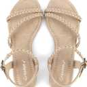 Greatonu Womens Flat Sandals Slip On Summer Gladiator Open Toe Braided Slingback Shoes (8, Beige)