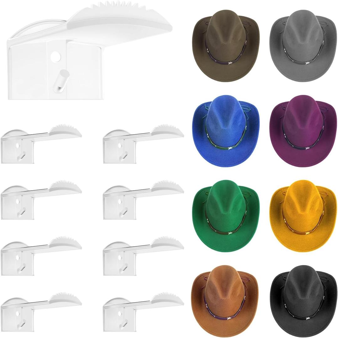 3.0 Inch Wall Hat Hooks (8 Pack) Strong Adhesive Cowboy Hat Rack with Anti-Slip Teeth, Multi-Purpose Hook for Keys & Accessories, Minimalist Hat Organizer, Western Room Decor Clear
