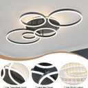 O'NEELDY Black Flush Mount Ceiling Light Dimmable Dining Room Light Fixture Round 6 Rings Modern LED Ceiling Light with Remote Control 47" Kitchen Lighting Fixture Ceiling Lamp for Living Room,Bedroom