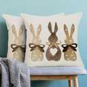 CXMEIFLY Easter Pillow Covers 22 x 22 Inch Set of 2 for Vintage Polka Dot Love Heart Bunny Decor Throw Pillows Spring Bow Rabbit Outdoor Farmhouse Decorative Cushion Cases for Couch Bed Decoration