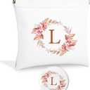 2 Pcs Initial Letter Pocket Cosmetic Bag,Pouches for Purse,Makeup Bag with Mirror,Purse Makeup Bag for Women Cosmetics Jewelry Charging Cable,Bridesmaid Gifts,Bridal Shower Gift Bags,Birthday Gifts-L/V