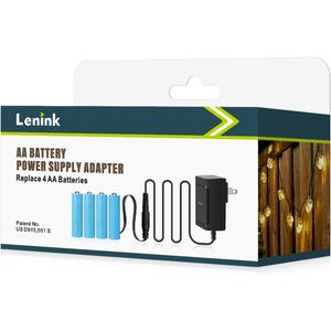 Lenink AC Power Supply Adapter for 4 AA Batteries, AA Battery Replacement Adapter for LED Light, LED Decorations (Black)