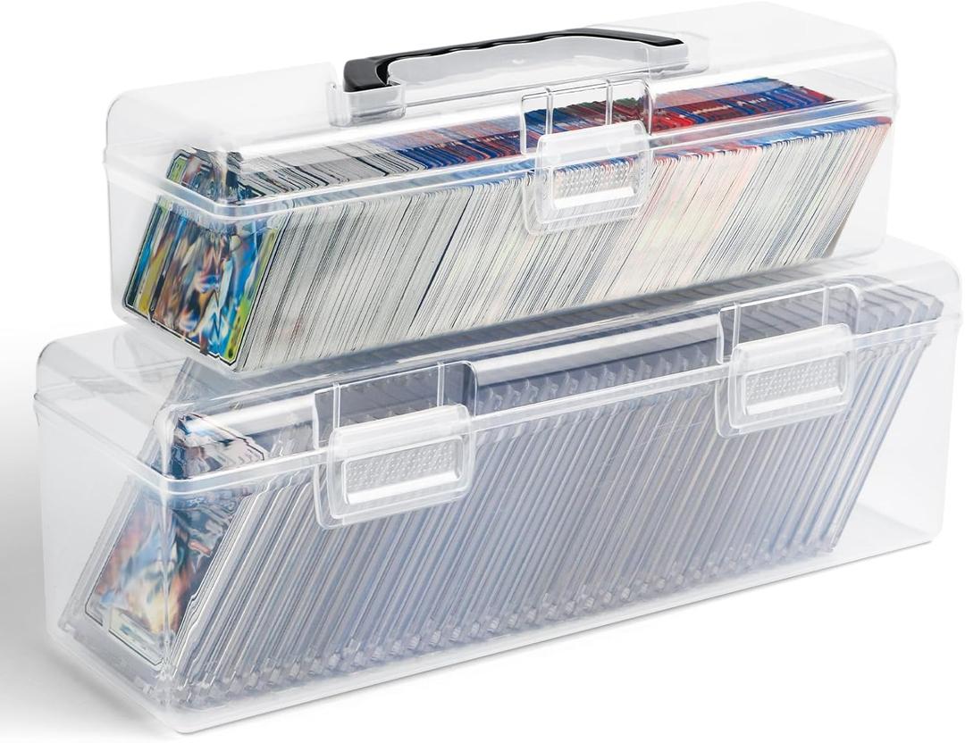 HOXHA Trading Card Storage Box 2 Pack Small Holder Cases for Toploader & Standard Cards, Durable Organizer with 1300+ Capacity, Perfect for Card Collectors