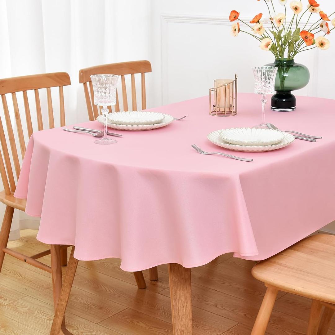 NEWISHER Pink Oval Tablecloth 60x84 inch, Heavy Duty Polyester Fabric Table Cloth, Reusable Washable Solid Table Cover for Dining, Kitchen, Party, Wedding, Indoor Outdoor Tabletop Decoration