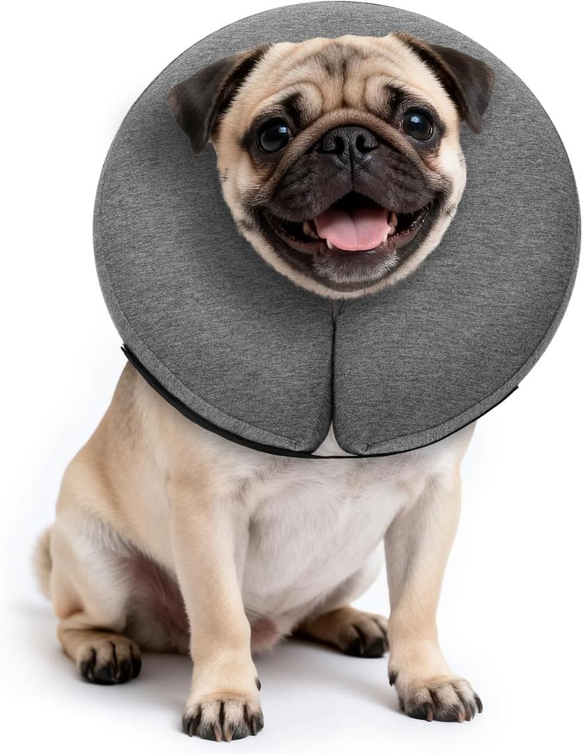 MIDOG Inflatable Dog Cone Collar  Soft Dog Cone Alternative After Surgery, Comfortable Recovery Neck Donut ECollar for Small Medium & Large Dogs and Cats to Stop Licking & Vision-Friendly (Grey,M)