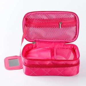 Women's Travel Makeup Bag,Large Double Layer Cosmetic Bags, Multifunction Toiletry Bags,Organizer Storage Pouch with Handle (Rose Red)