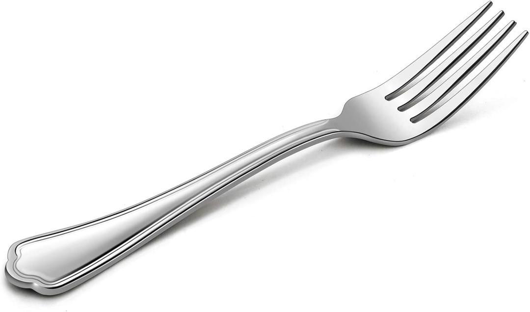 Dinner Forks Set of 12, E-far 7.9 Inch Stainless Steel Forks for Home, Kitchen or Restaurant, Non-toxic & Mirror Polished, Scalloped Edge & Dishwasher Safe