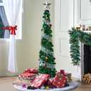 Joiedomi 5 FT Pop Up Christmas Green Tree with Lights, Collapsible Tinsel Christmas Tree Decorations with 50 Multicolor LED Lights and Ball Ornaments for Home Holiday Party Indoor Decor
