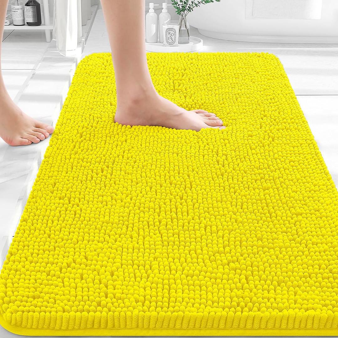 OLANLY Bathroom Rugs 30x20, Extra Soft Absorbent Chenille Bath Rugs, Rubber Backing Quick Dry, Machine Washable Bath Mats for Bathroom Floor, Tub and Shower, Home Decor Accessories, Lemon Yellow