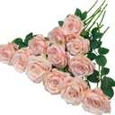 ATFL Blush Flowers,12 Pcs Blush Pink Roses,Light Pink Artificial,Flower Diameter 4'',Artificial Roses with Stems for Wedding Arrangement Centerpieces Party Home Table Decorations(Blush Pink)