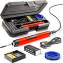 Cordless USB Rechargeable Portable Soldering Iron, Digital adjustable display screen, Heating Core, Soldering Iron Cord, Rosin, Soldering Iron Stand, Storage Case (Red)